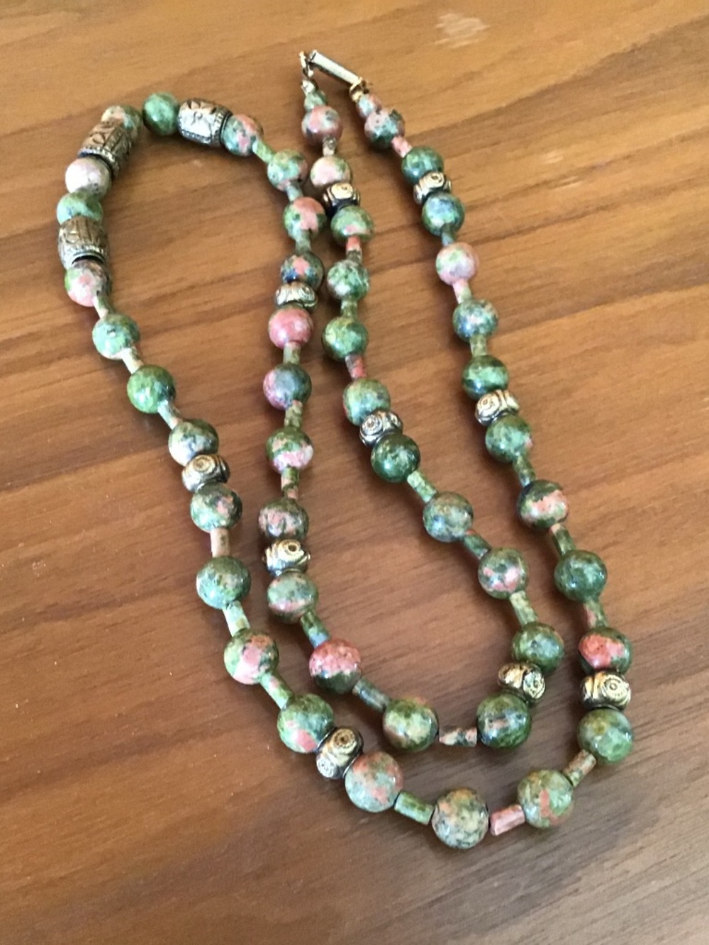 Vintage Unakite Natural Polished Bead Necklace & Earring Set Marbled Stones EUC - Picture 14 of 16
